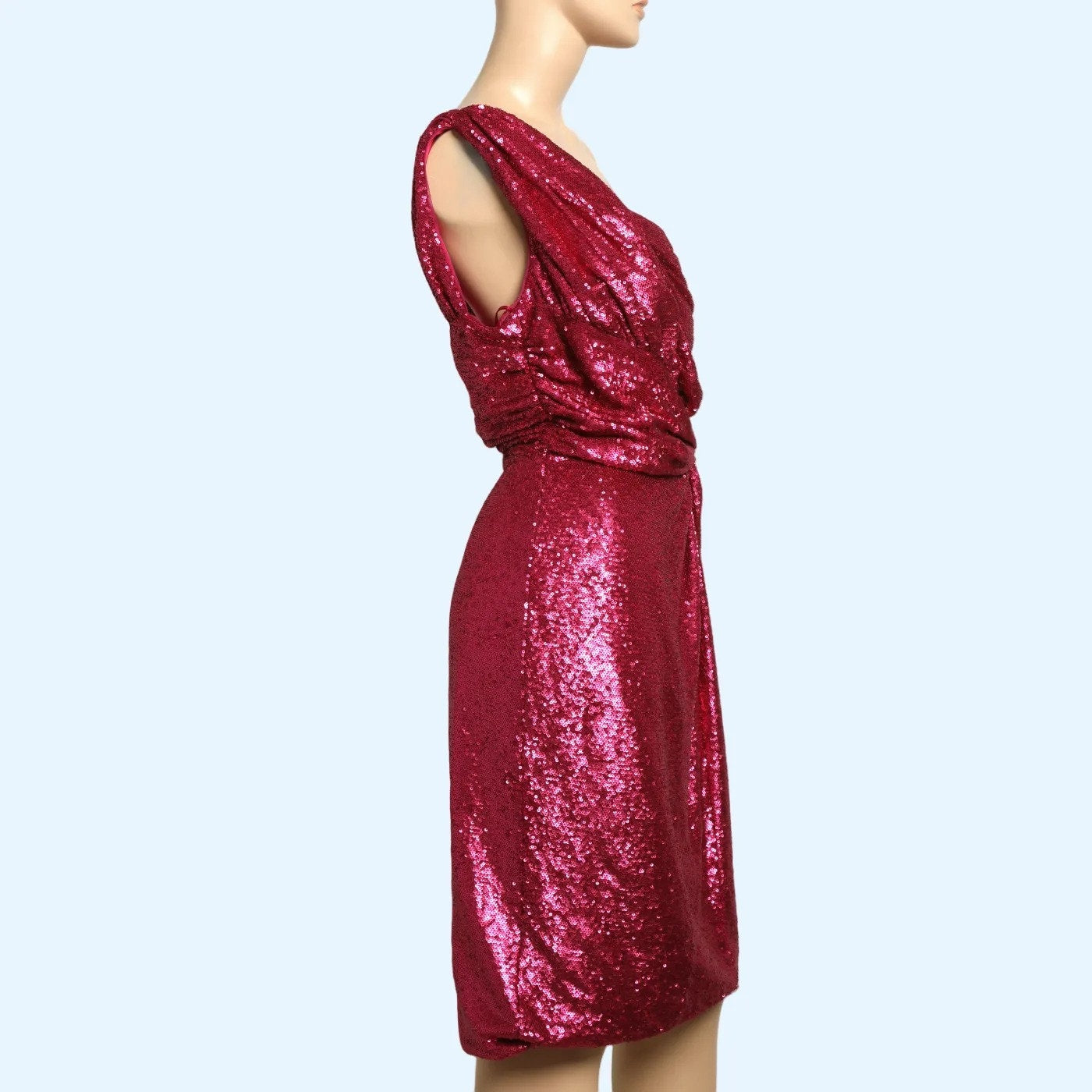 RENE RUIZ COLLECTION Pink Sequin One Shoulder Knee Length Dress