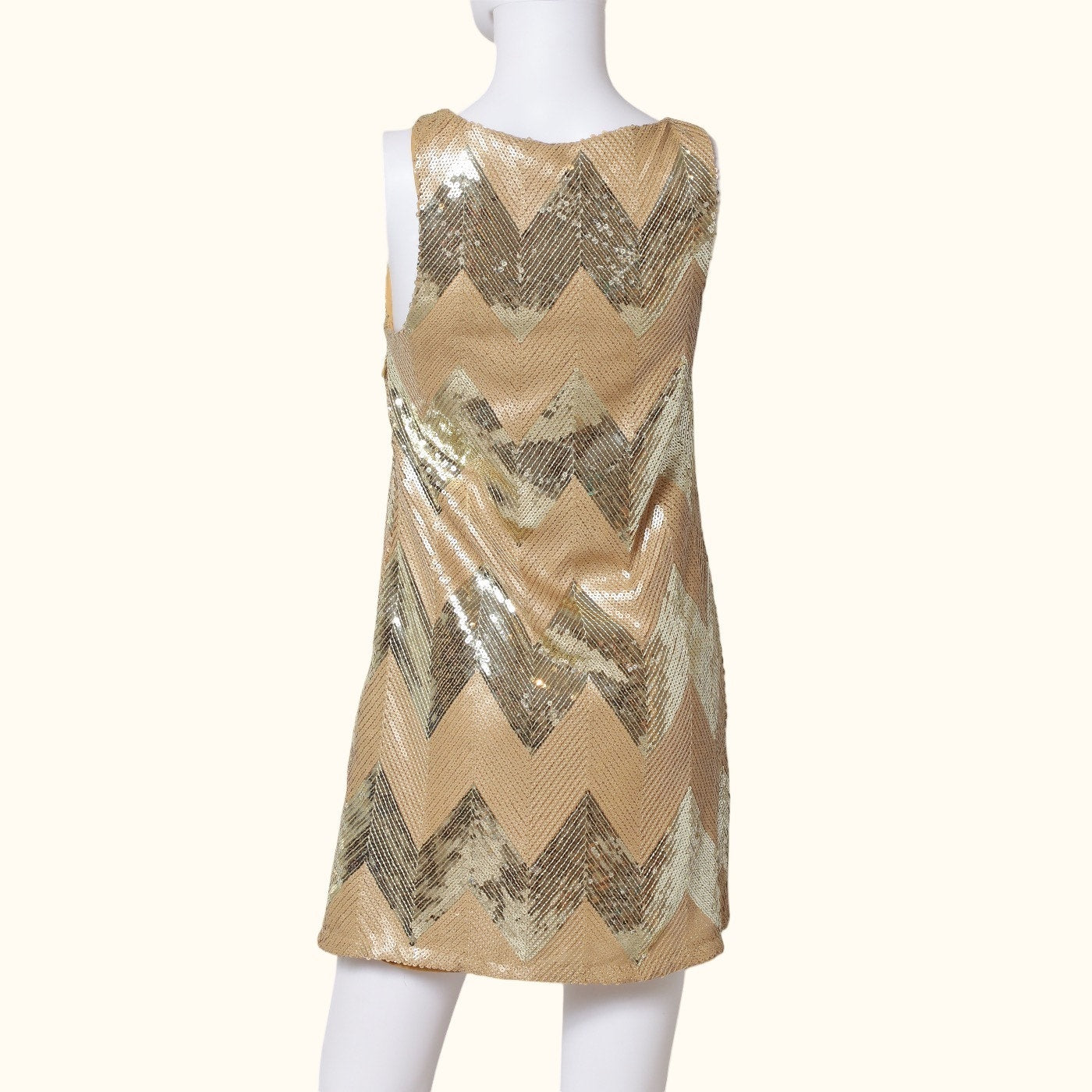 REBECCA MINKOFF Gold Chevron Sequin Sleeveless Shift Mini Dress