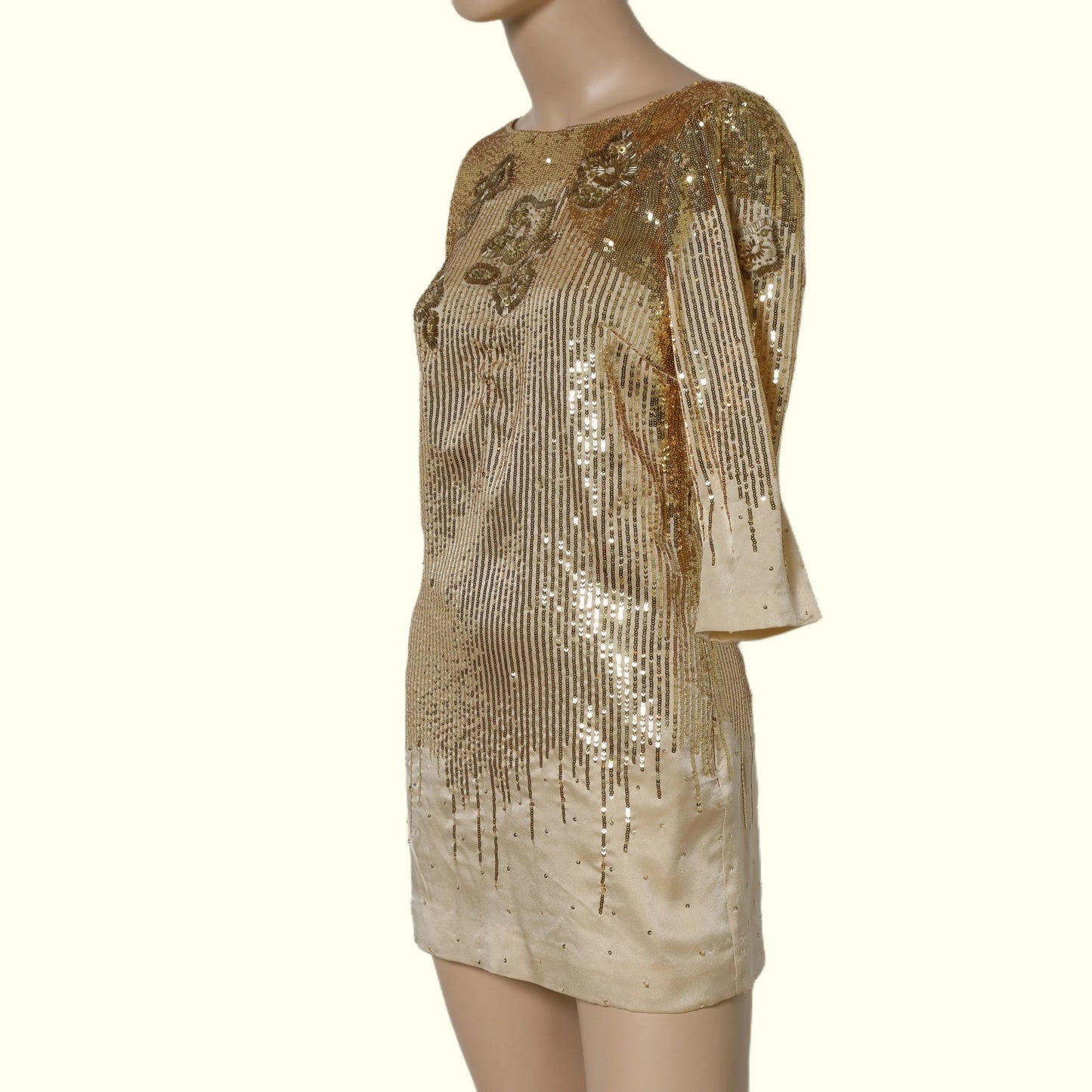 HALSTON HERITAGE Gold Sequin Mini Dress