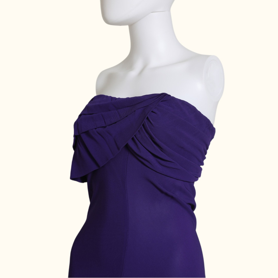 YIGAL Azrouël Violet Purple Strapless Knee Length Dress