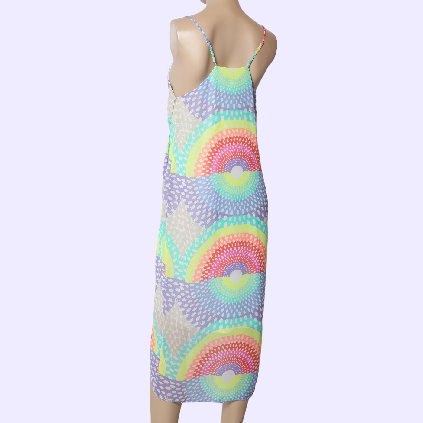 MARA HOFFMAN Pink Purple Rainbow Print Slip Midi Dress