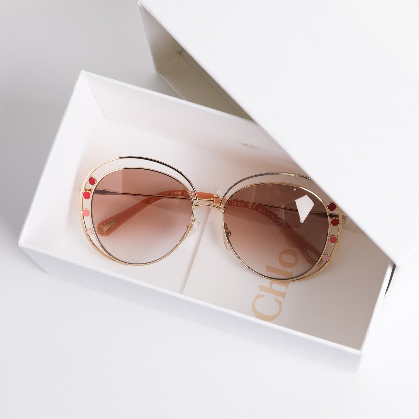 CHLOE Delilah Double Rimmed Gradient Sunglasses, Gold + Pink Frames