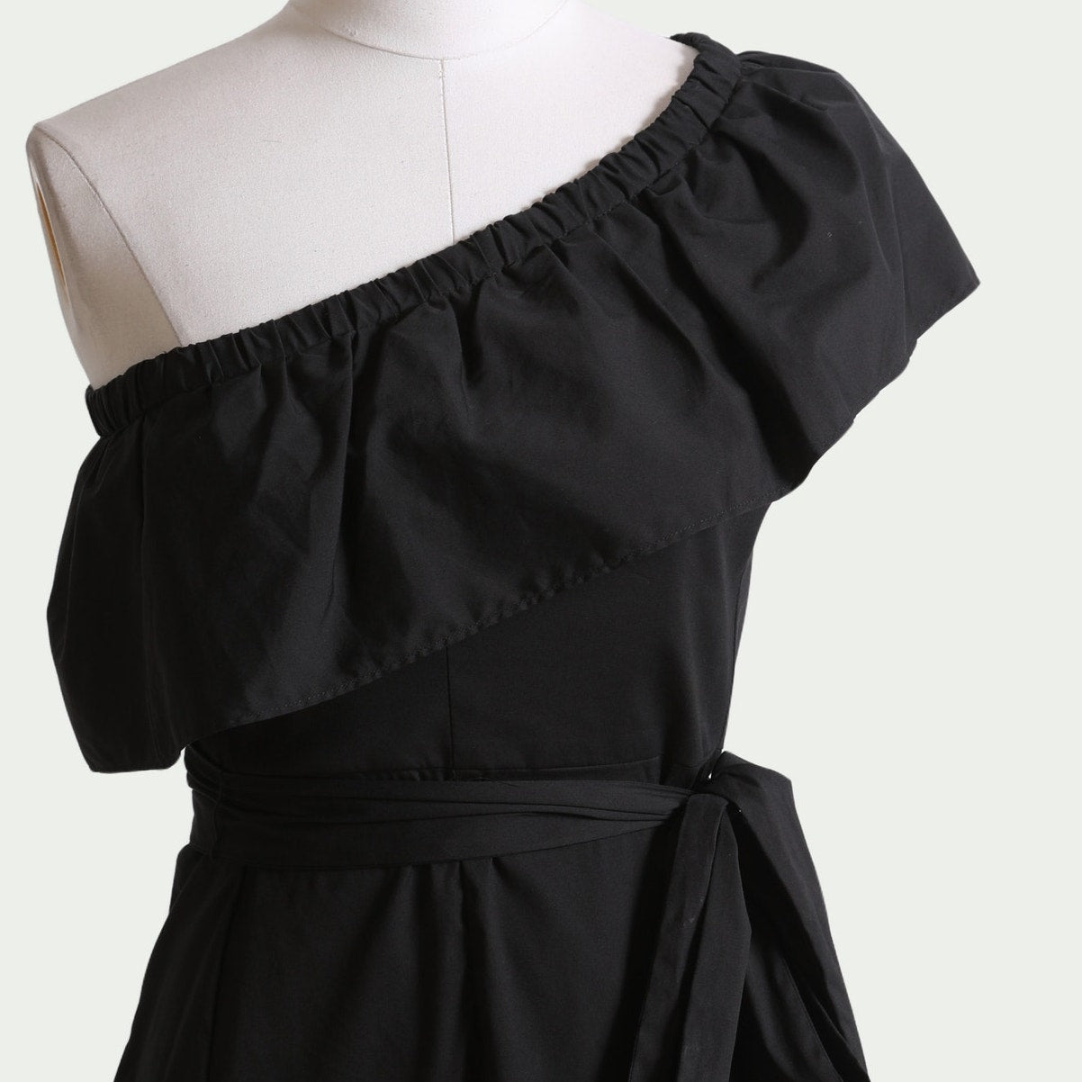 MILLY Black One Shoulder Ruffle Dress