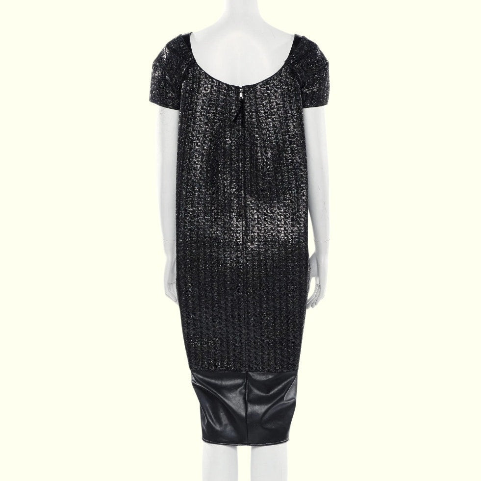 MARC JACOBS Black & Metallic Midi Length Leather Dress