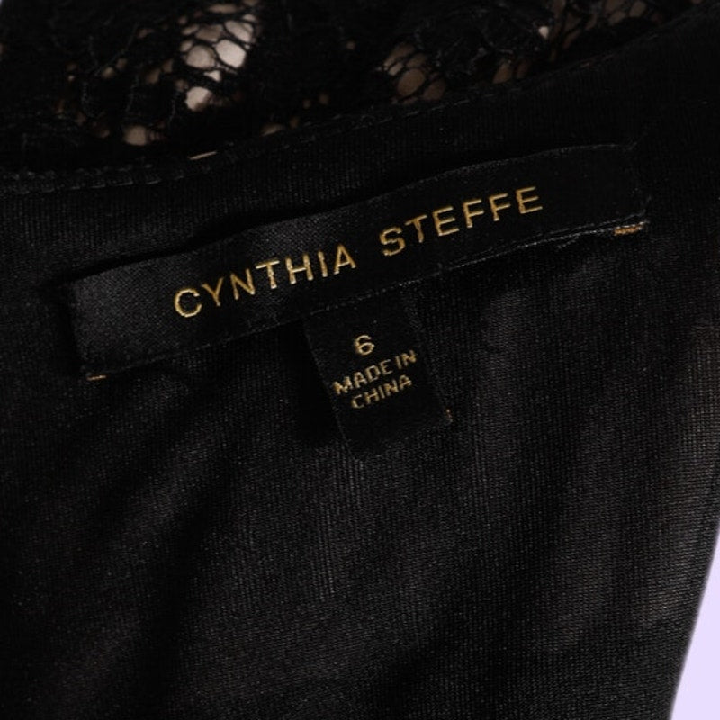 CYNTHIA STEFFE Black Lace Peplum Scoop Neckline Dress