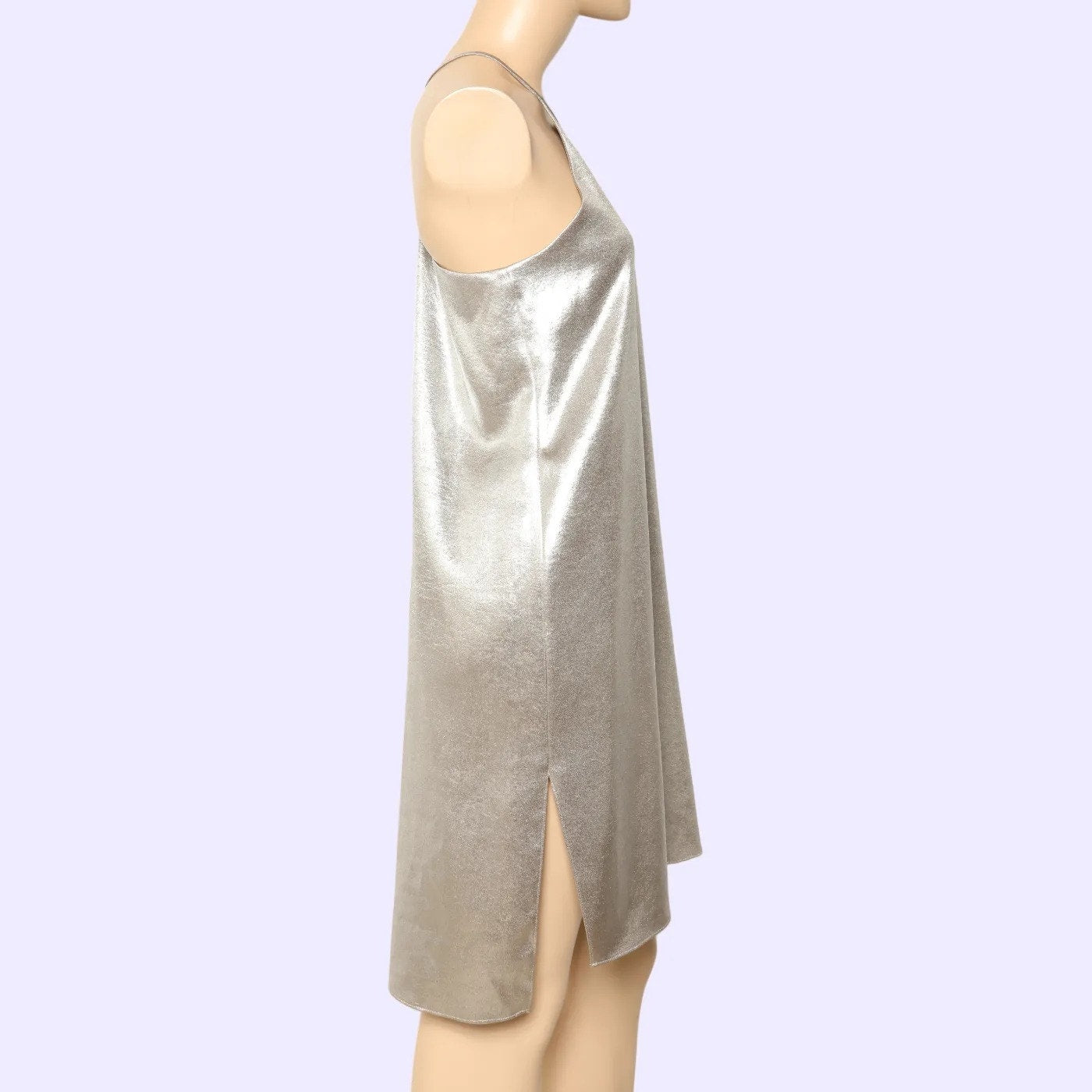 HALSTON HERITAGE Silver Metallic Halter Shift Mini Dress