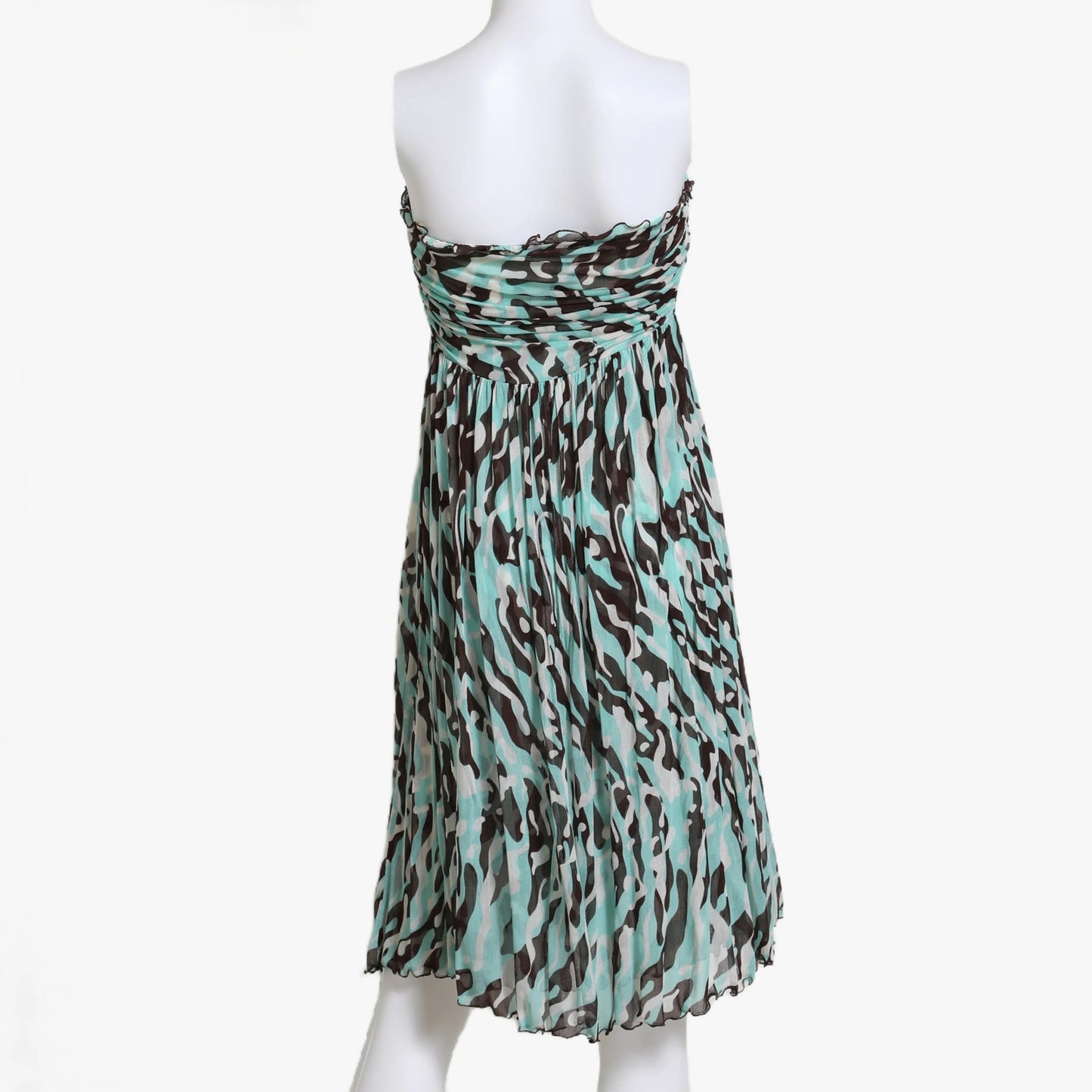 DIANE VON FURSTENBERG Blue Abstract Print Strapless Silk Knee Length Dress