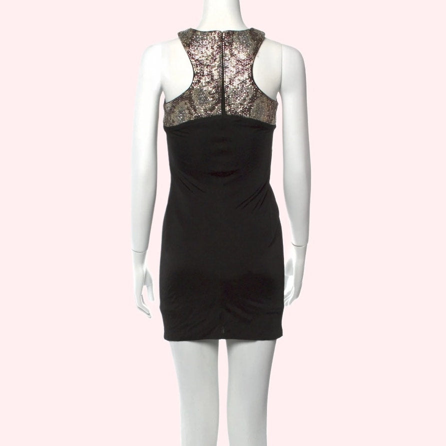 ROBERTO CAVALLI Black Halter Mini Dress With Embellished Neckline