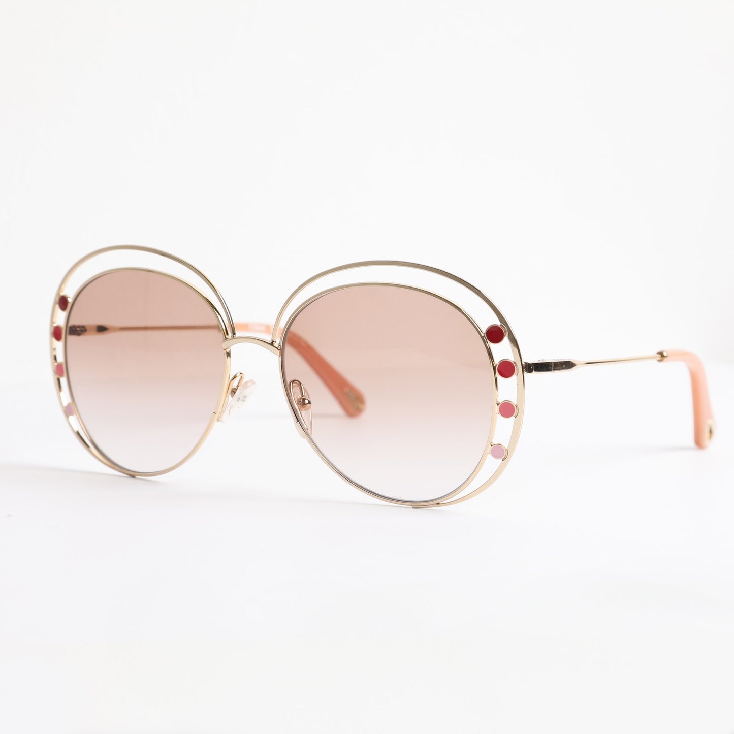 CHLOE Delilah Double Rimmed Gradient Sunglasses, Gold + Pink Frames