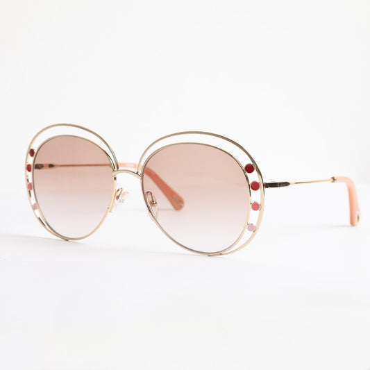 CHLOE Delilah Double Rimmed Gradient Sunglasses, Gold + Pink Frames
