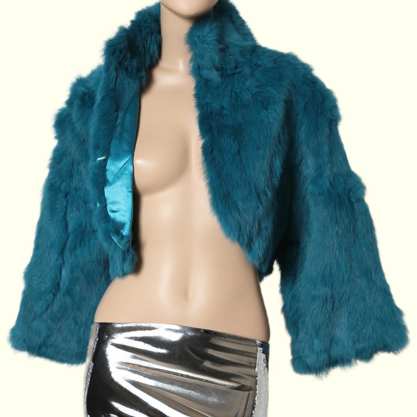 TAXI Vintage Y2K Turquoise Blue Cropped Genuine Fur Jacket