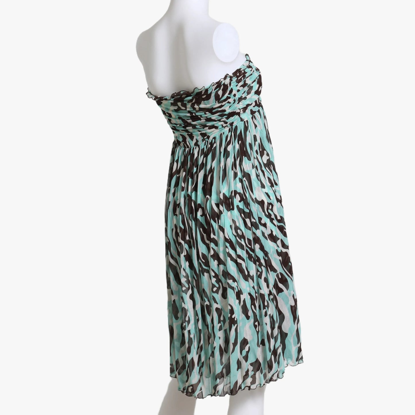 DIANE VON FURSTENBERG Blue Abstract Print Strapless Silk Knee Length Dress