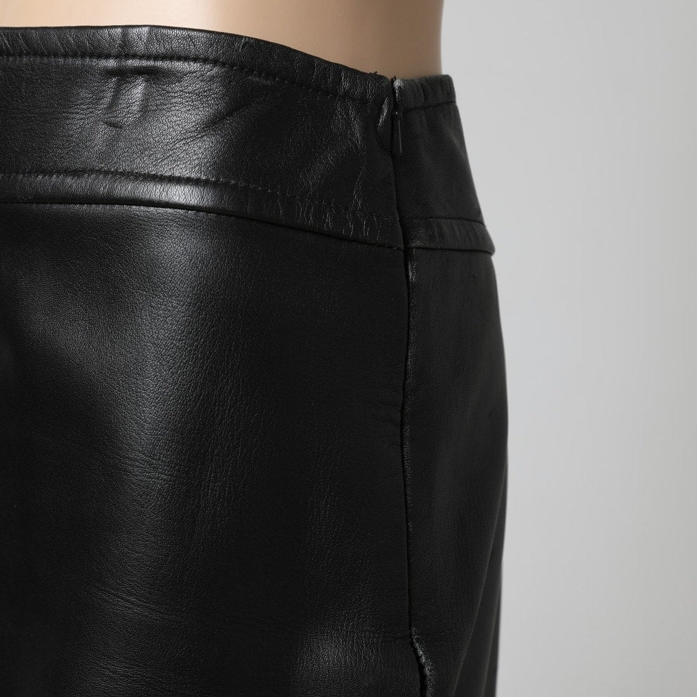 BCBGMAXAZRIA Vintage Black Leather Knee Length Pencil Skirt