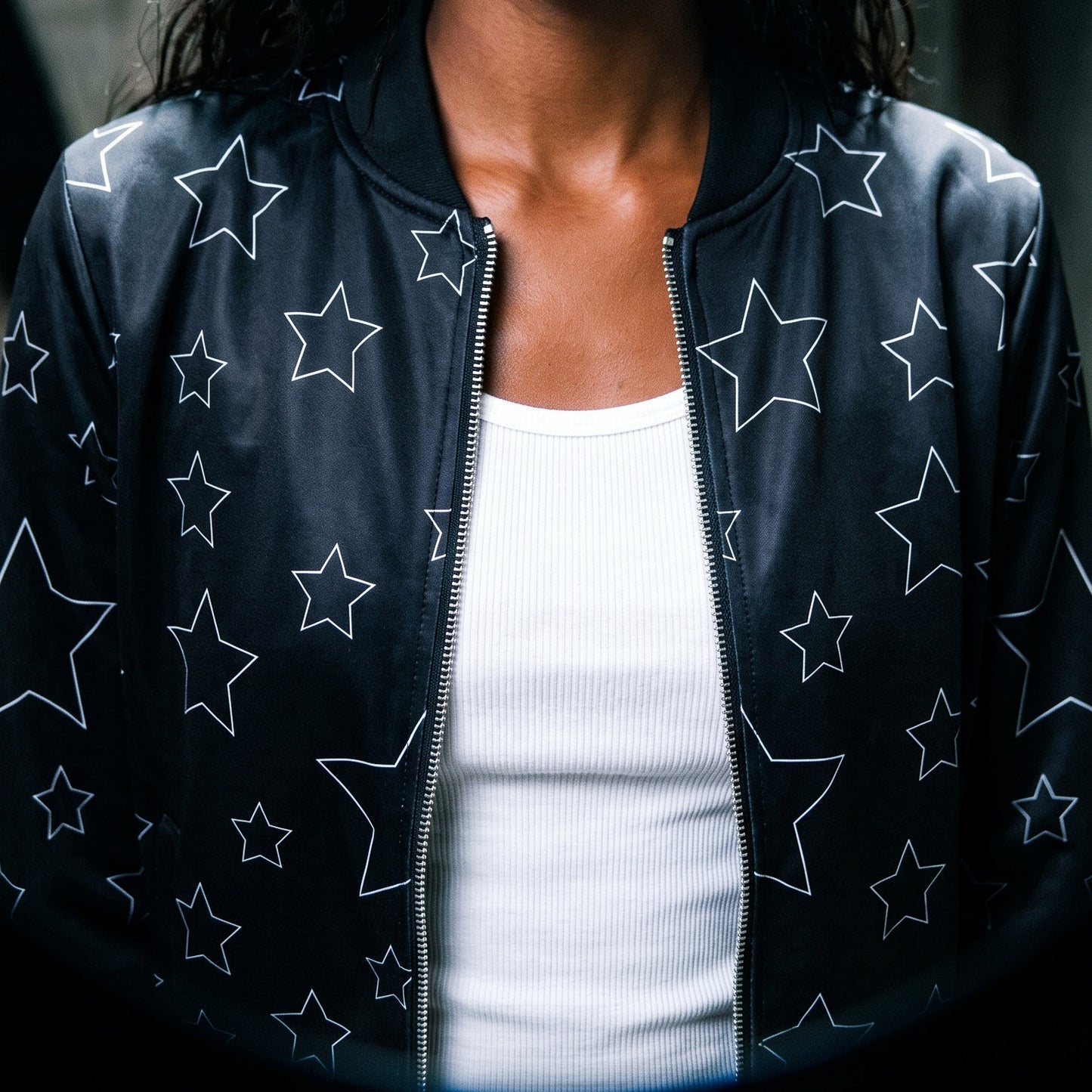 UNTITLED BOUTIQUE Black Jersey Women Star Bomber Jacket - Limited Edition