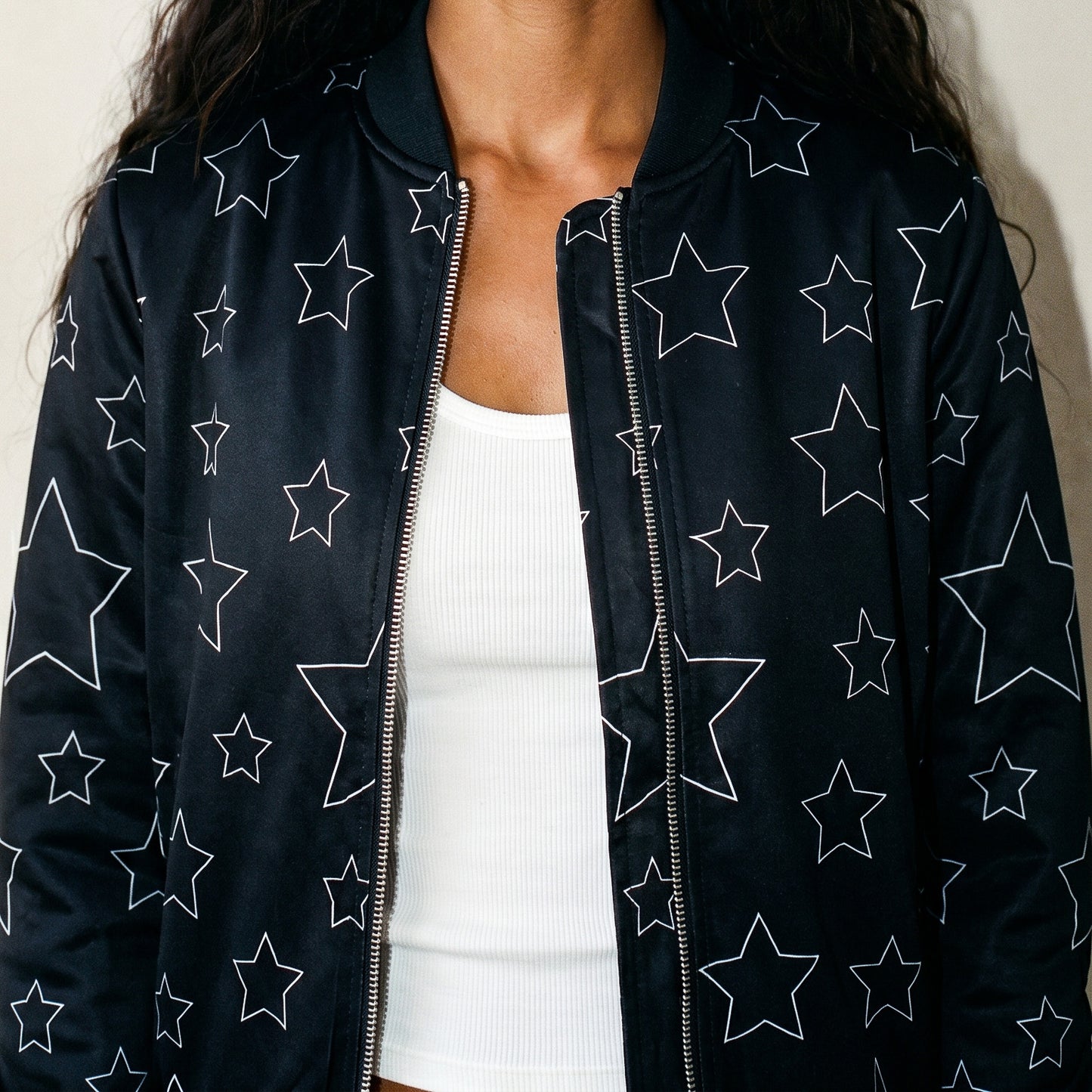 UNTITLED BOUTIQUE Black Jersey Women Star Bomber Jacket - Limited Edition