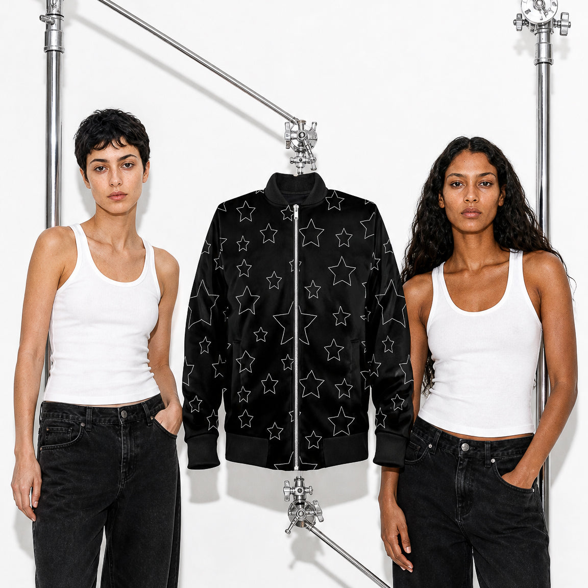 UNTITLED BOUTIQUE Black Jersey Women Star Bomber Jacket - Limited Edition