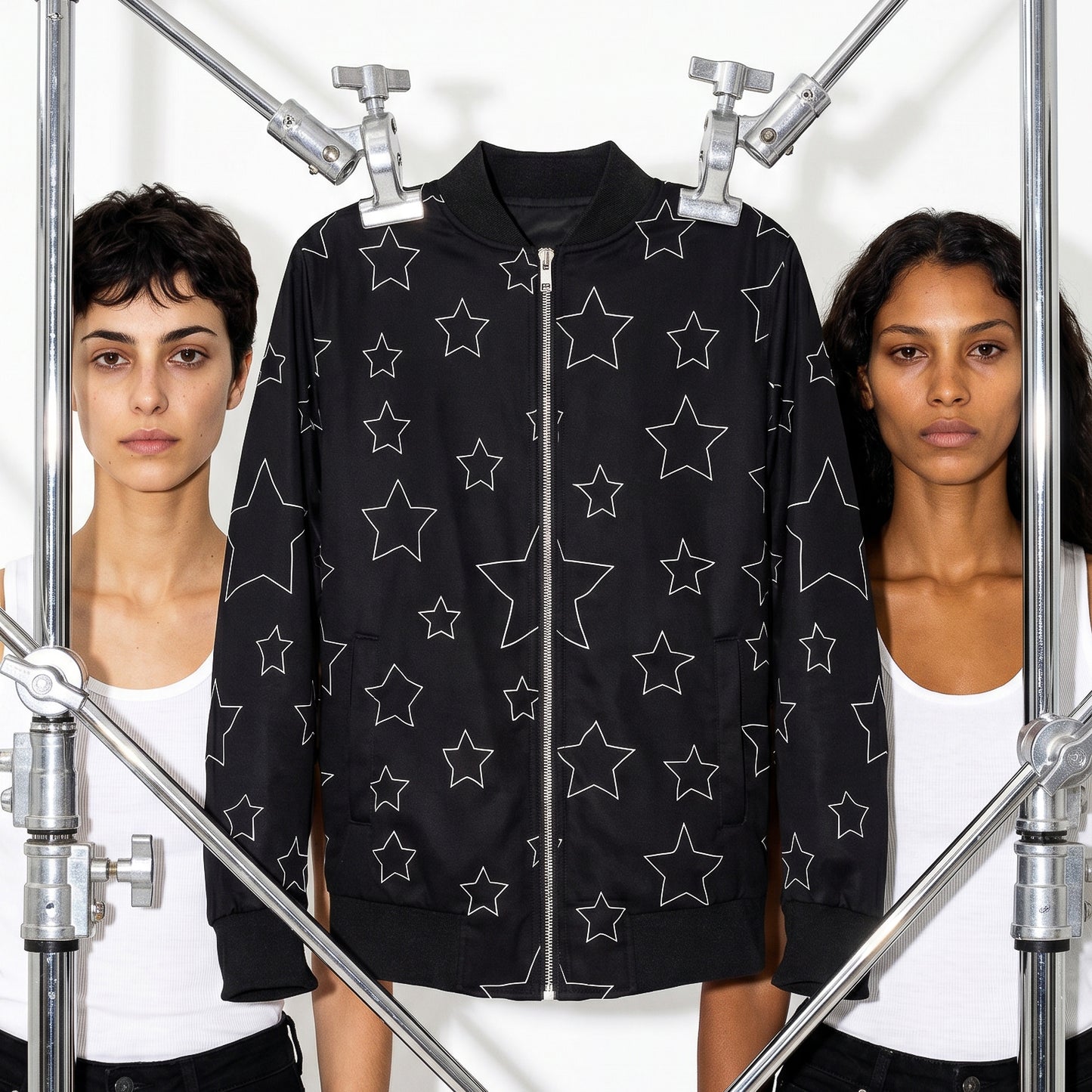UNTITLED BOUTIQUE Black Jersey Women Star Bomber Jacket - Limited Edition