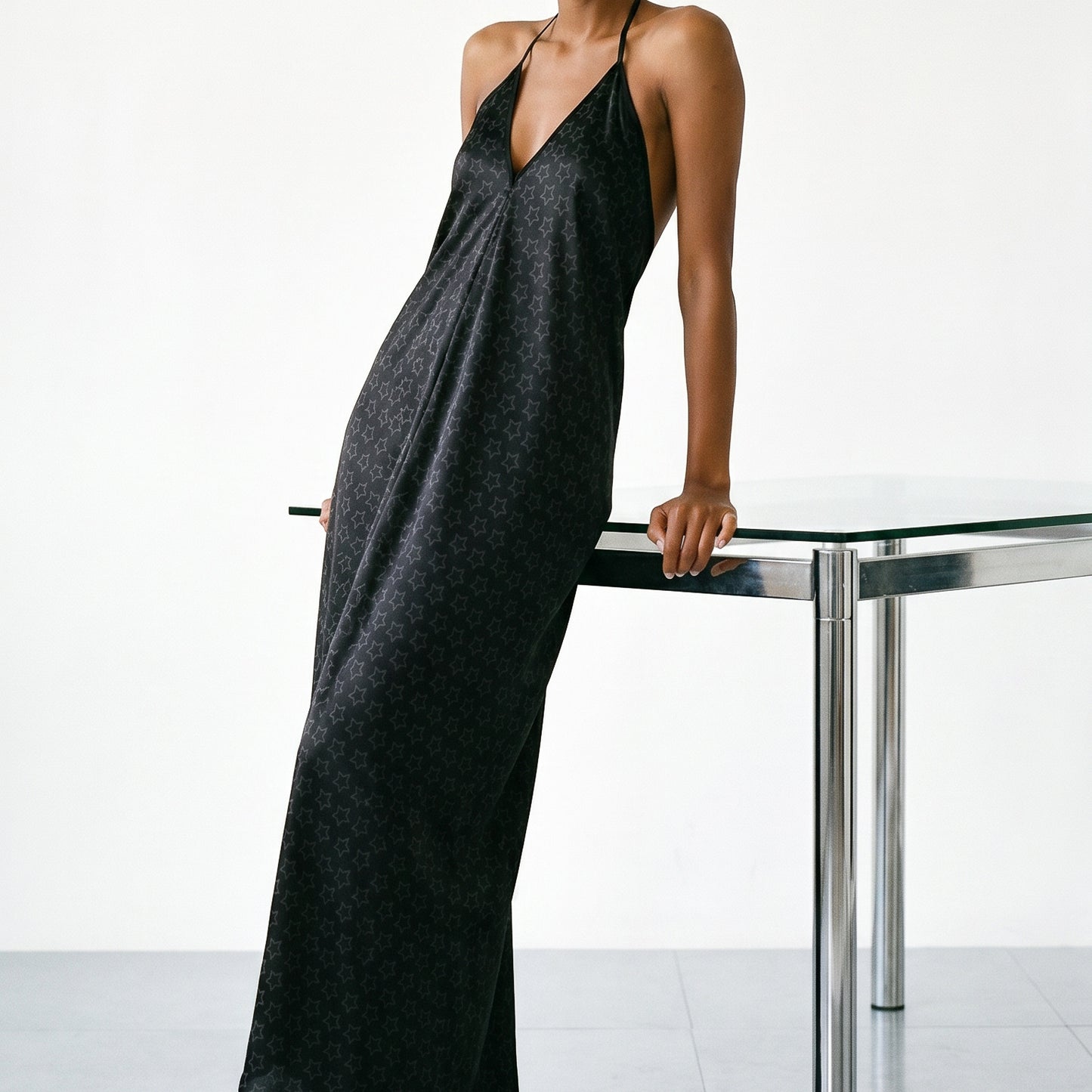 UNTITLED BOUTIQUE Black Silk Halter Star Dress - Limited Edition