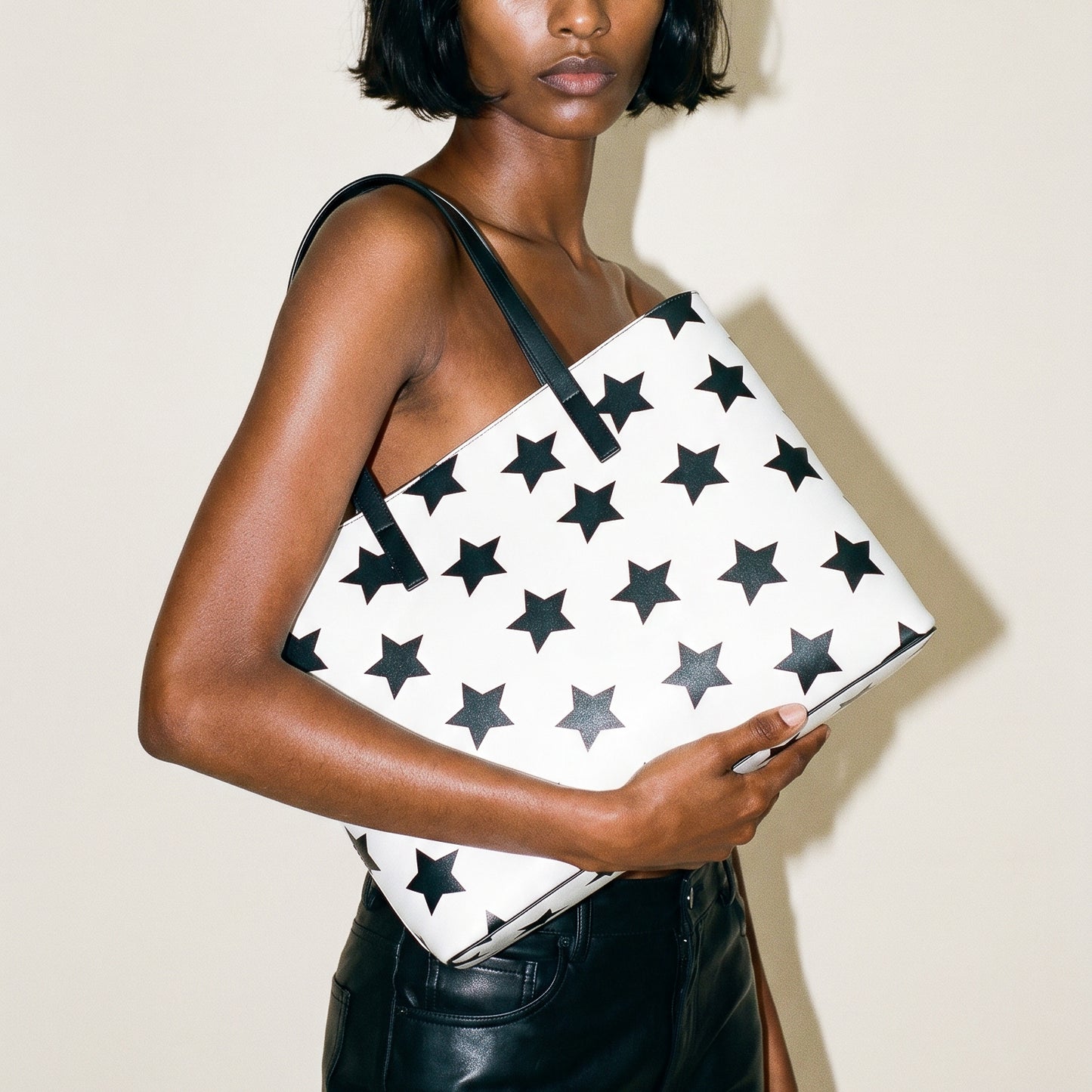UNTITLED BOUTIQUE White Kika Leather Constellation Stars Tote Bag - Limited Edition