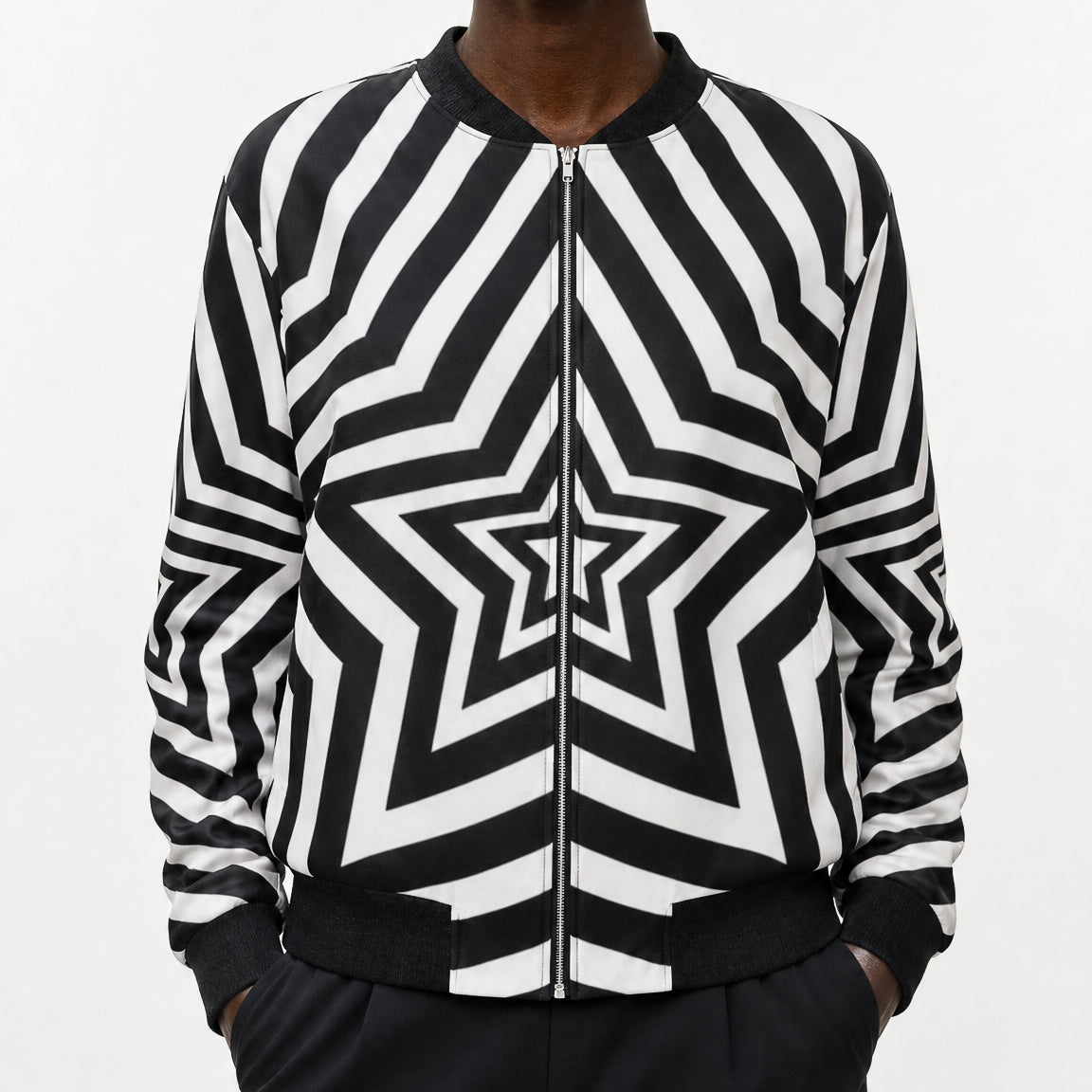 UNTITLED BOUTIQUE Black and White Ladies Jersey Star Bomber Jacket - Limited Edition