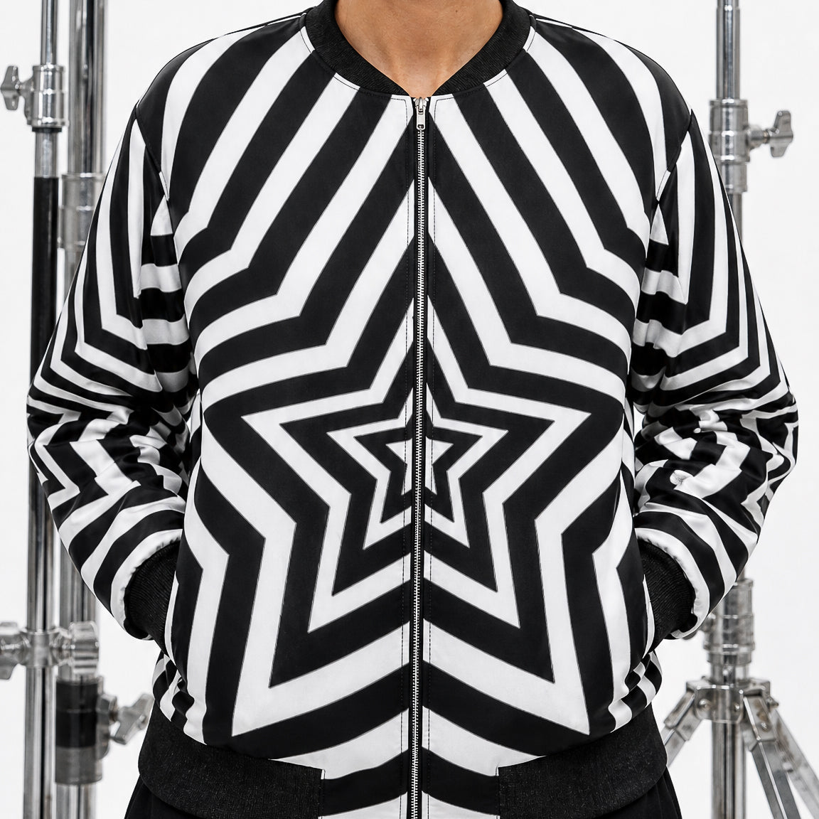 UNTITLED BOUTIQUE Black and White Ladies Jersey Star Bomber Jacket - Limited Edition