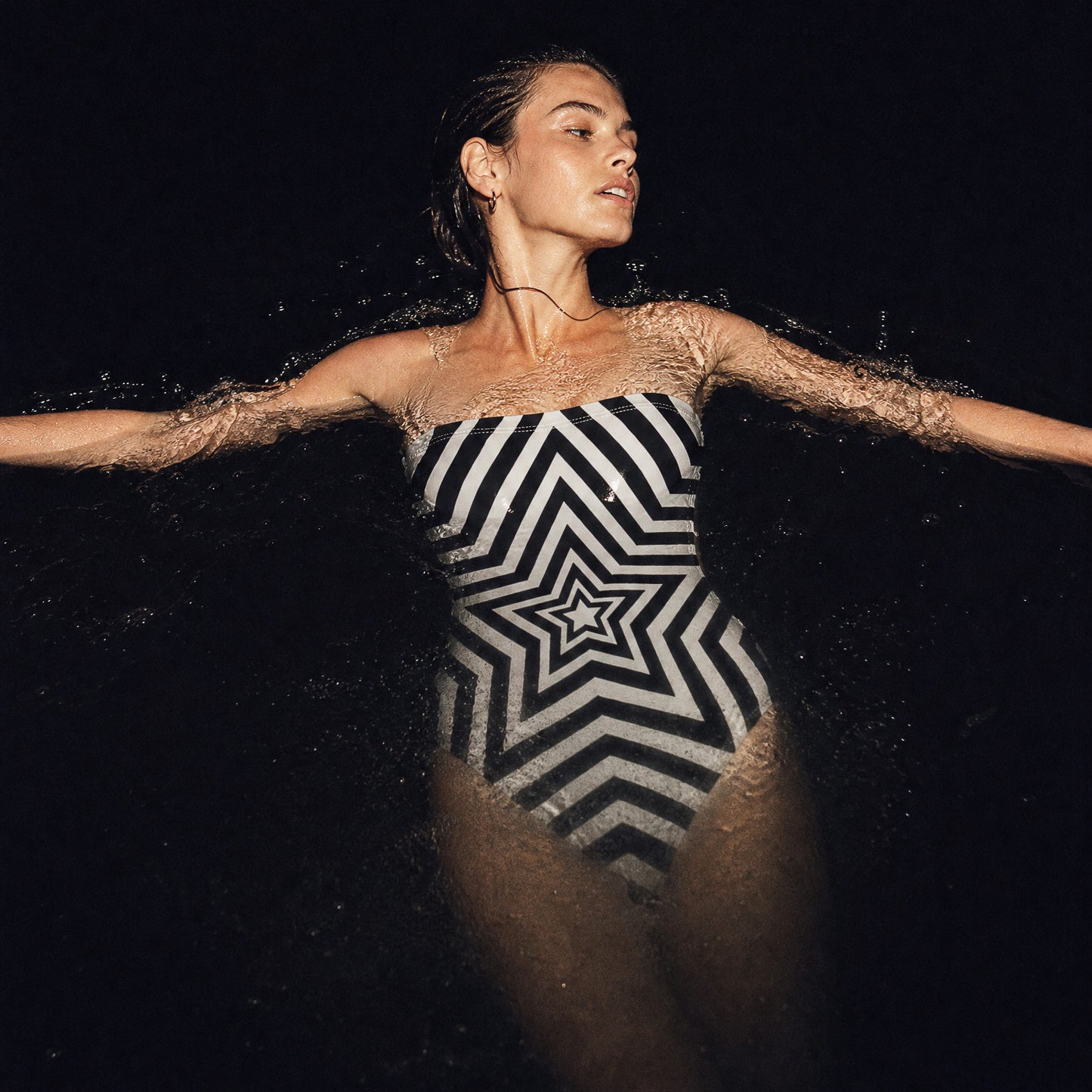 UNTITLED BOUTIQUE Black and White Lycra Stars Strapless Swimsuit - Limited Edition