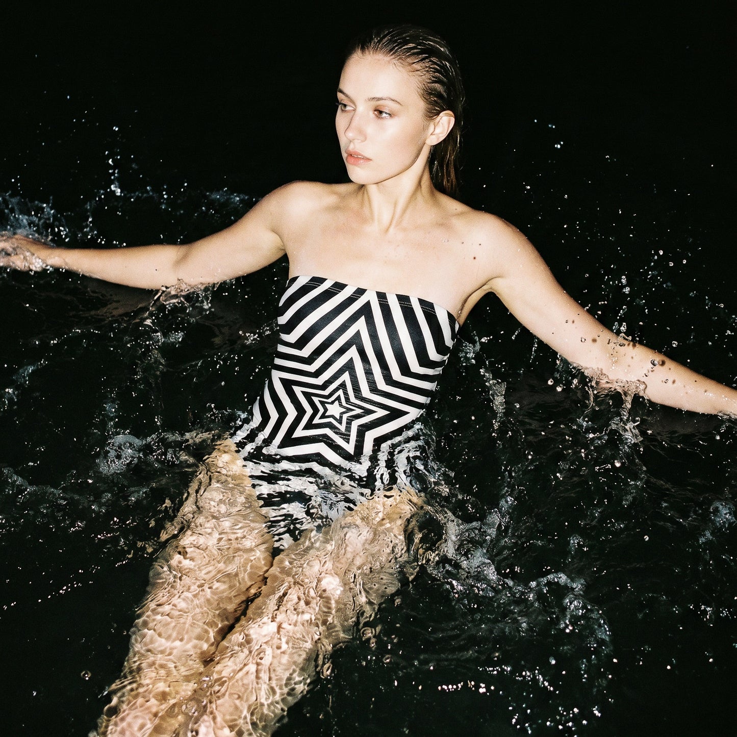 UNTITLED BOUTIQUE Black and White Lycra Stars Strapless Swimsuit - Limited Edition