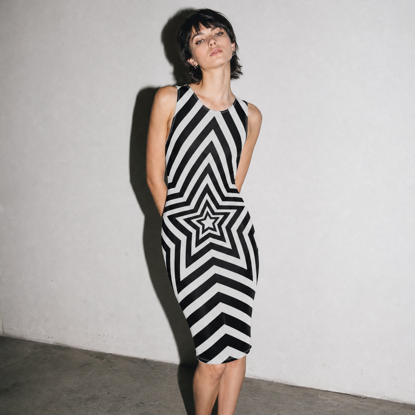 UNTITLED BOUTIQUE Black and White Jersey Star Bodycon Dress - Limited Edition