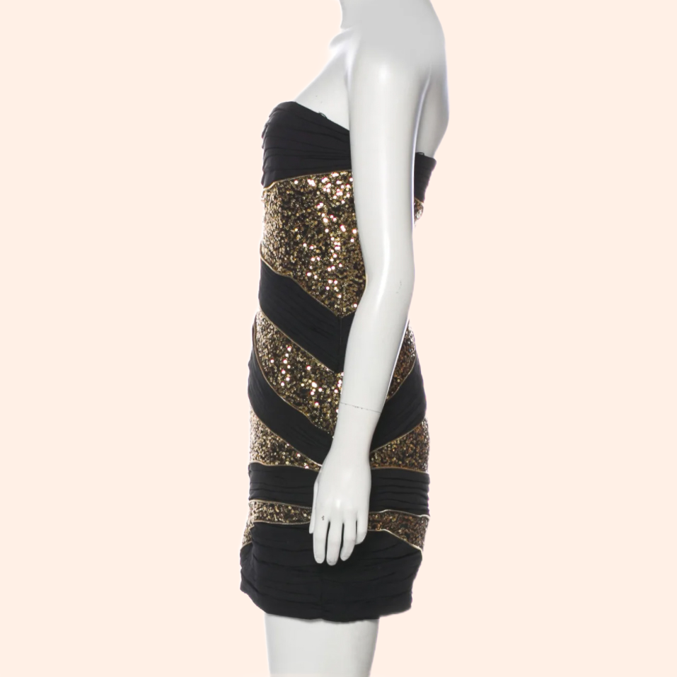 ROBERT RODRIGUEZ Black and Gold Strapless Sequin Silk Dress ROBERT RODRIGUEZ Black and Gold Strapless Sequin Silk Dress