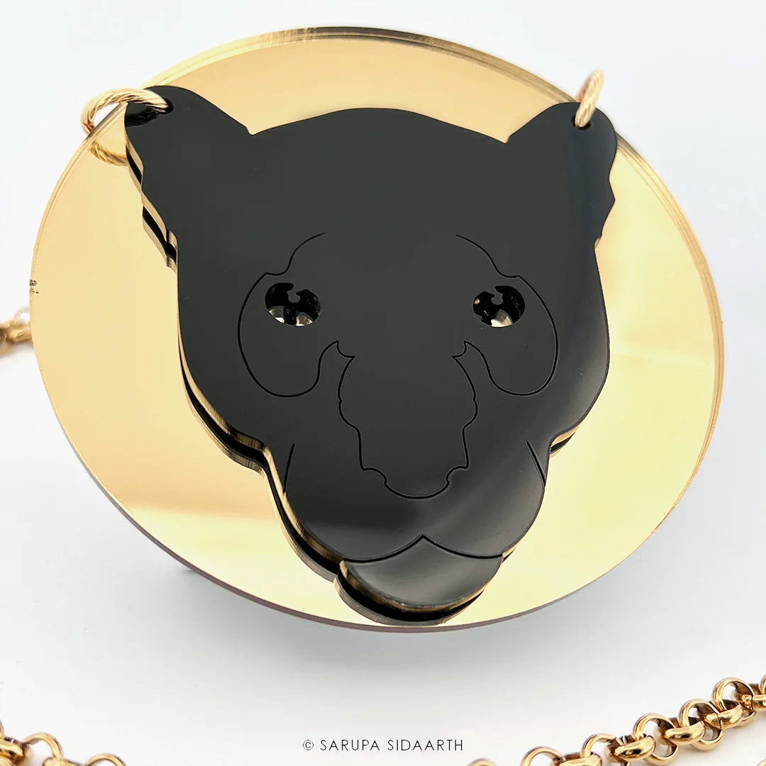 SARUPA SIDAARTH Black Panther Acrylic Statement Necklace in Gold or Silver