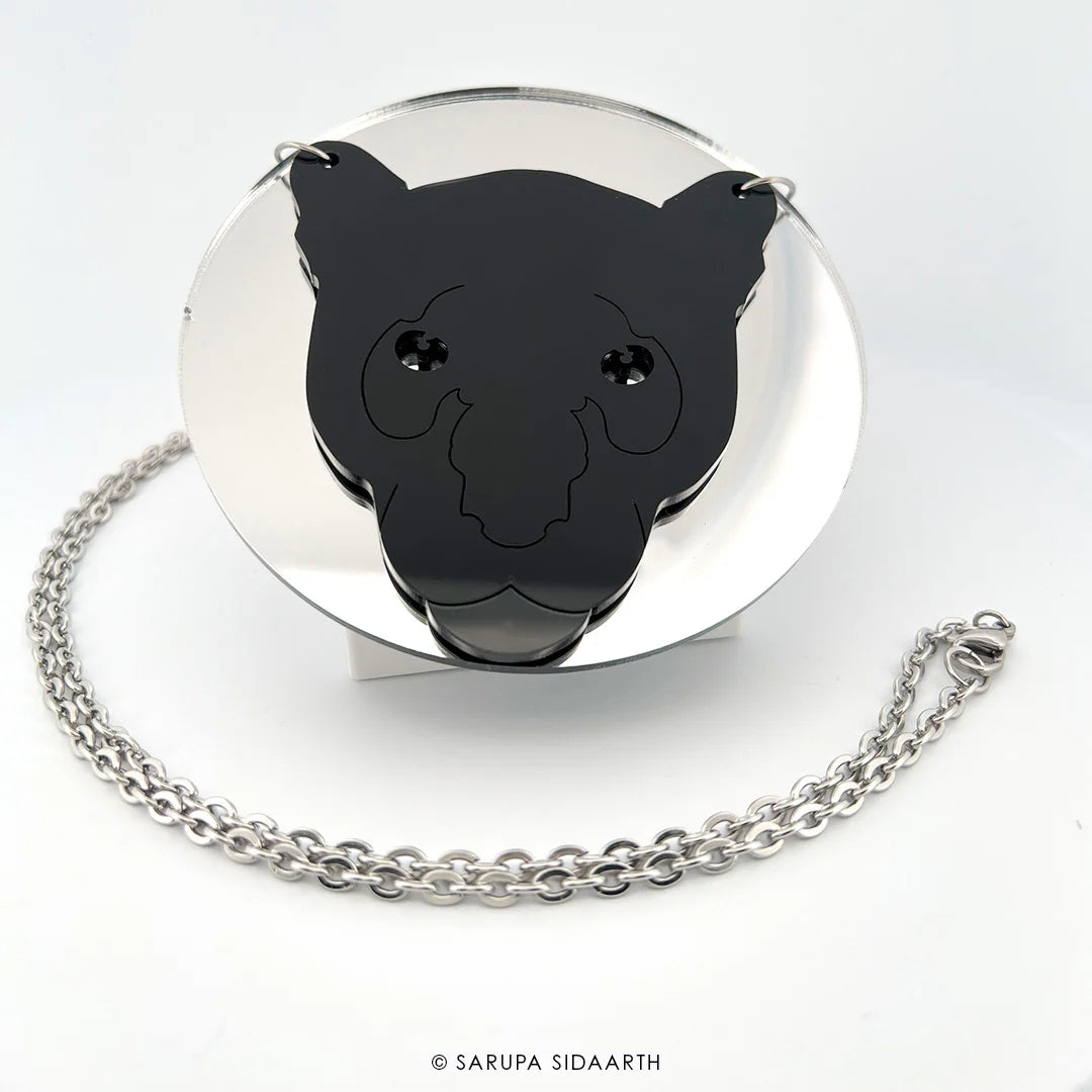 SARUPA SIDAARTH Black Panther Acrylic Statement Necklace in Gold or Silver