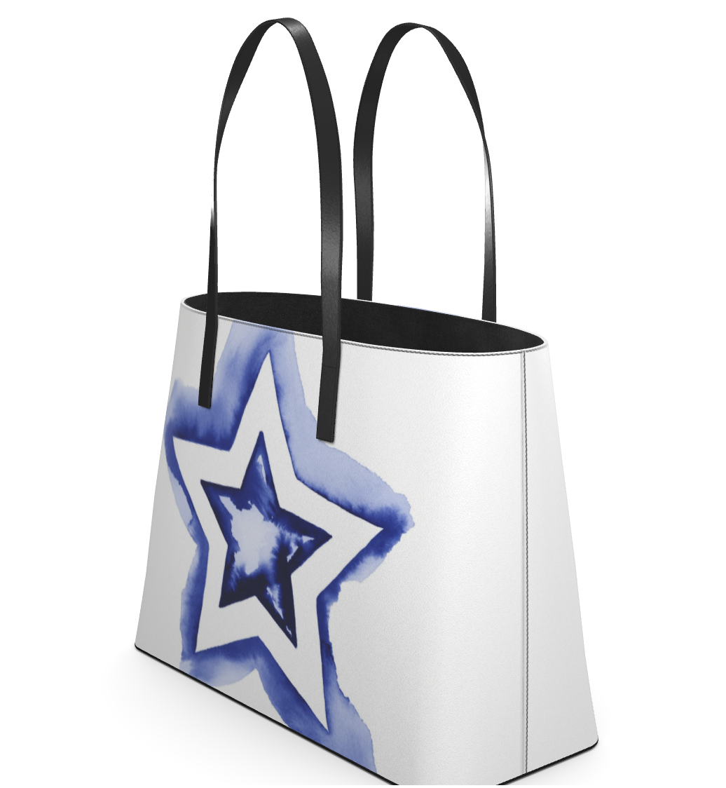 UNTITLED BOUTIQUE White and Blue Leather Kika Star Tote Bag - Limited Edition
