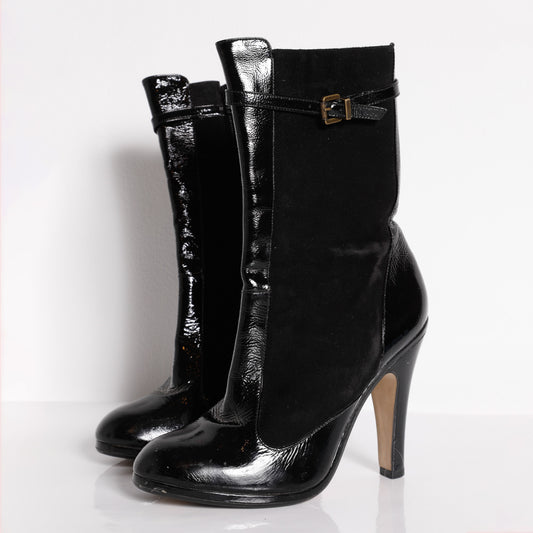 TOPSHOP Black High Heel Leather and Suede Ankle Boots