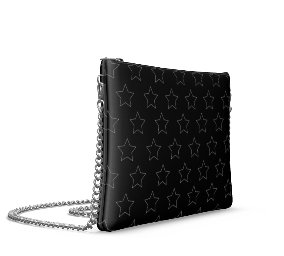 UNTITLED BOUTIQUE Black Leather Stars Crossbody Bag with Silver Chain - Limited Edition