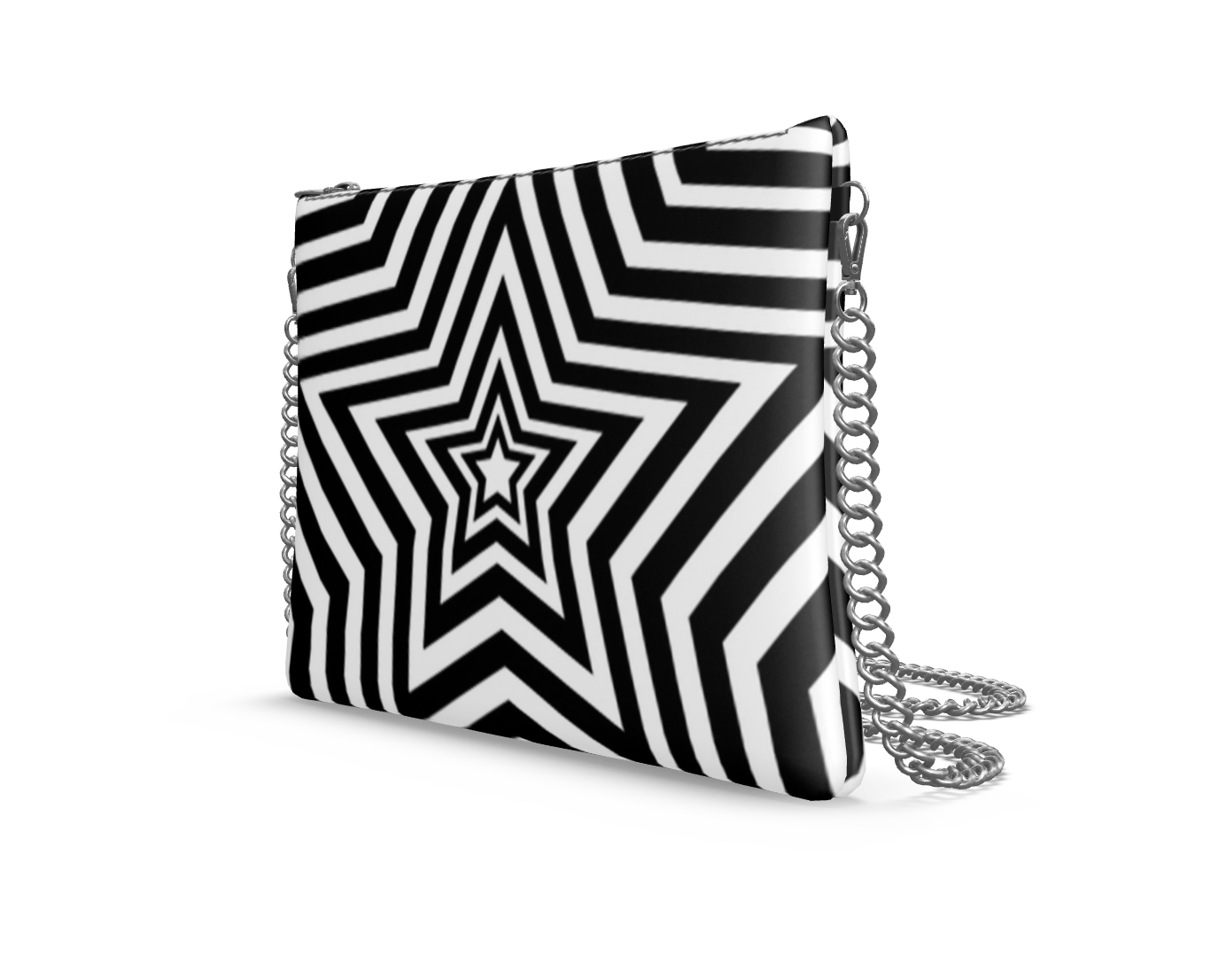 UNTITLED BOUTIQUE Black and White Leather Star Crossbody Bag with Silver Chain - Limited Edition
