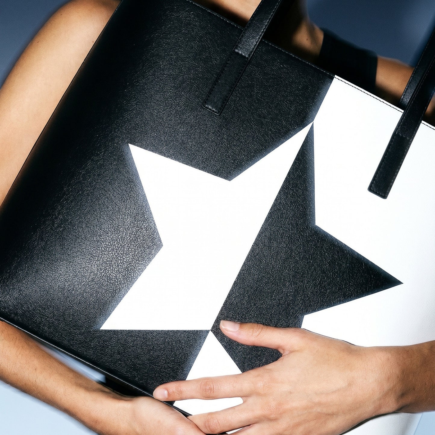 UNTITLED BOUTIQUE Black and White Leather Yin-Yang Kika Stars Tote Bag - Limited Edition