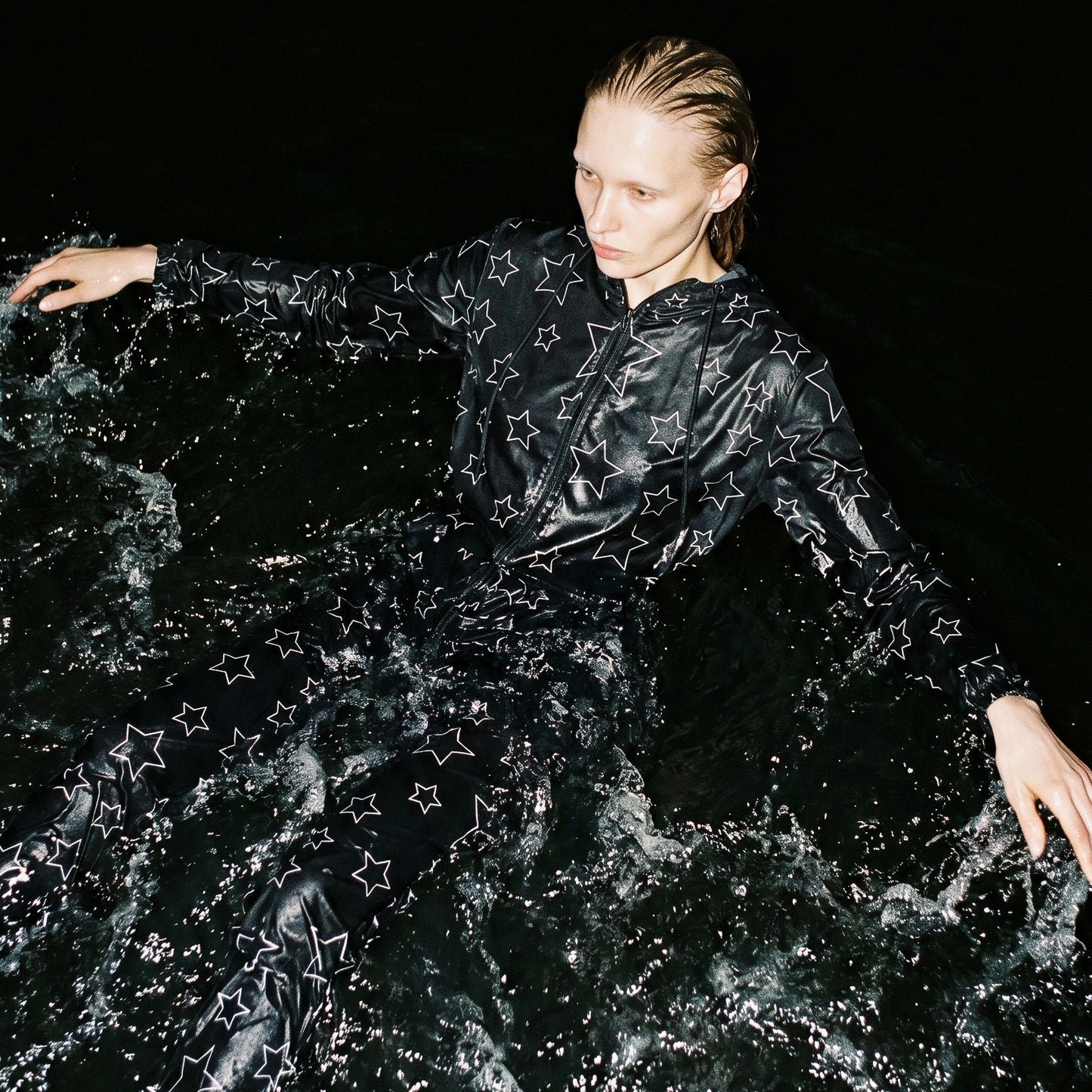 UNTITLED BOUTIQUE Black and White Star Waterproof Hazmat Jumpsuit - Limited Edition