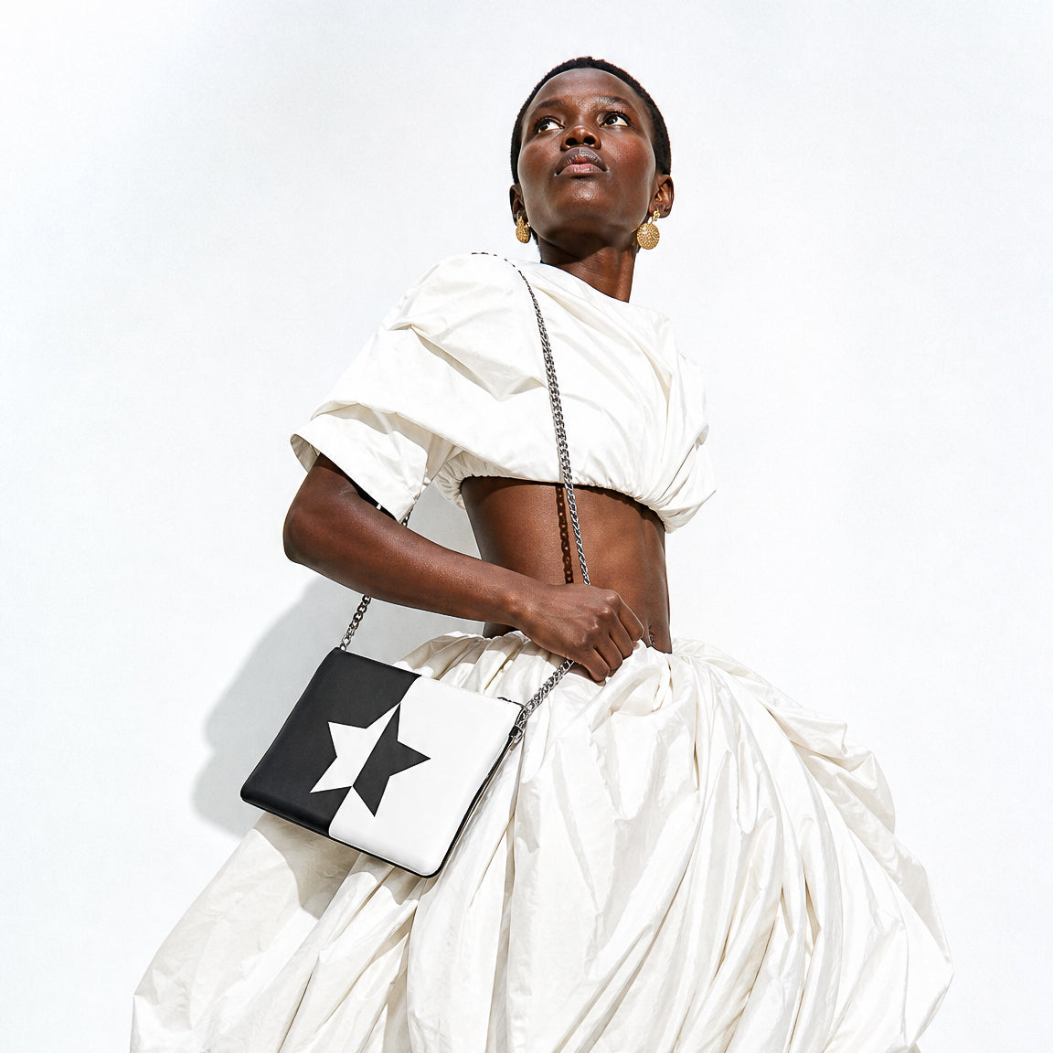 UNTITLED BOUTIQUE Black and White Yin-Yang Leather Star Crossbody Bag with Silver Chain - Limited Edition
