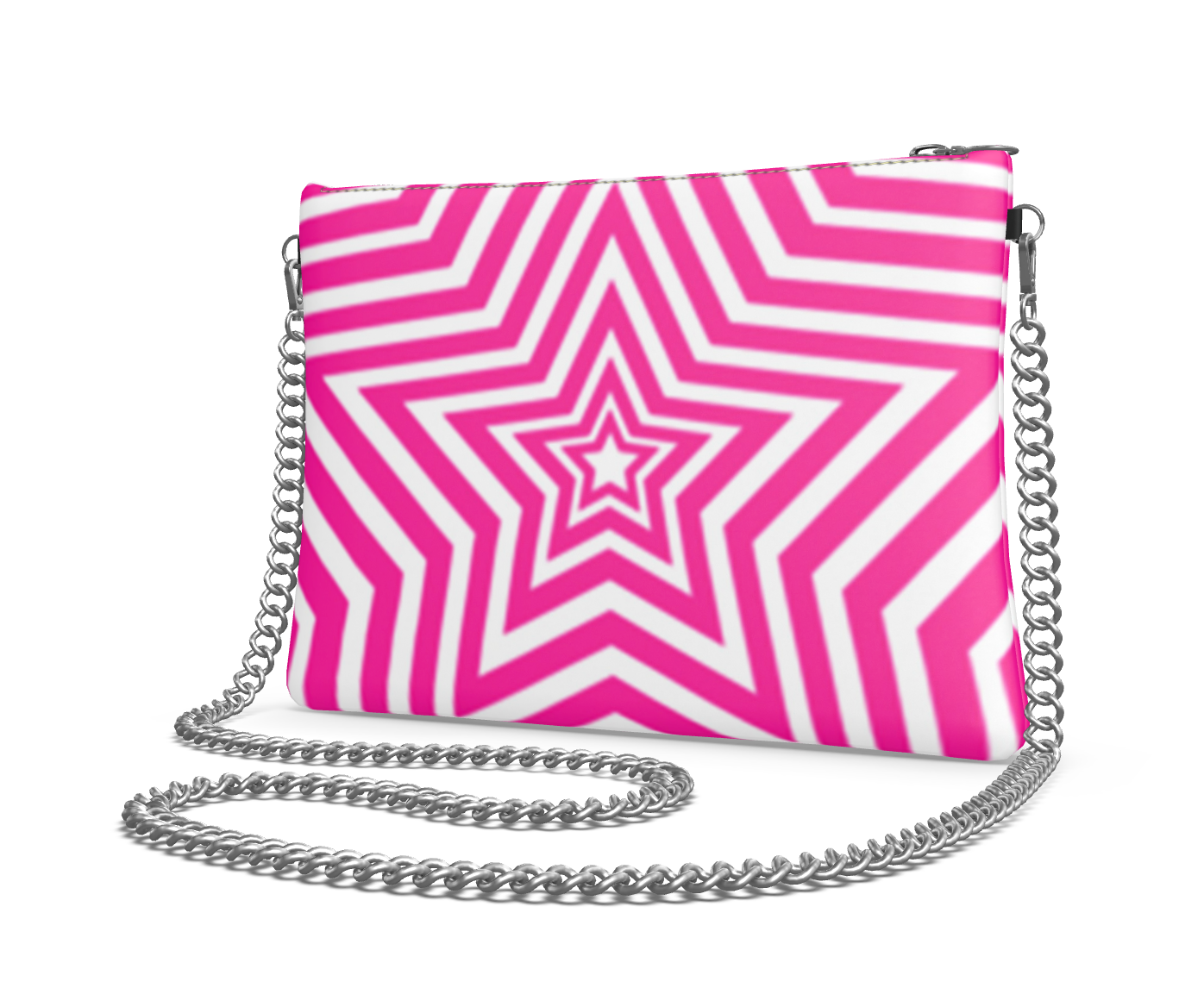 UNTITLED BOUTIQUE Pink and White Leather Star Crossbody Bag with Silver Chain - Limited Edition