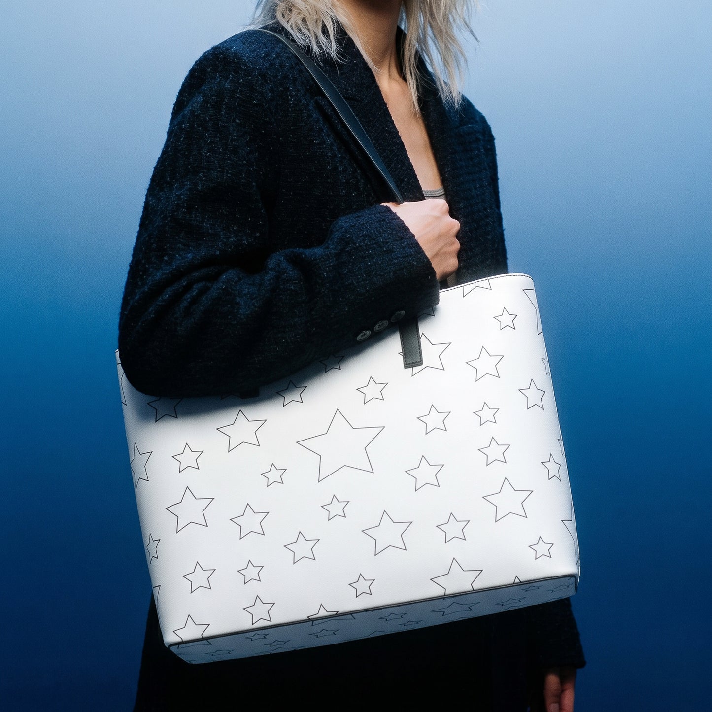 UNTITLED BOUTIQUE White Kika Leather Constellation Star Tote Bag - Limited Edition