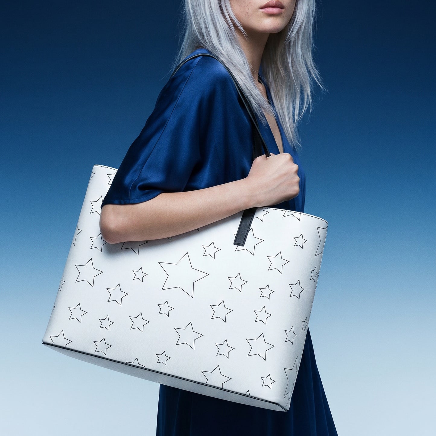 UNTITLED BOUTIQUE White Kika Leather Constellation Star Tote Bag - Limited Edition