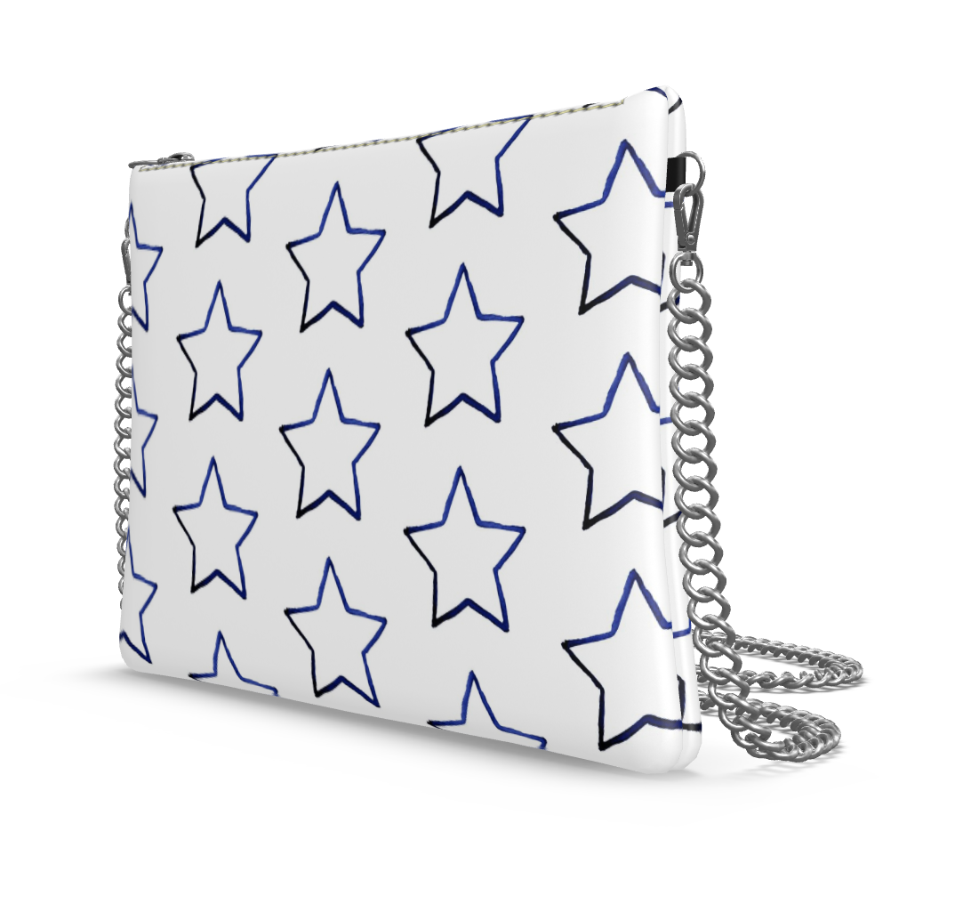 UNTITLED BOUTIQUE White Leather Star Crossbody Bag with Silver Chain - Limited Edition