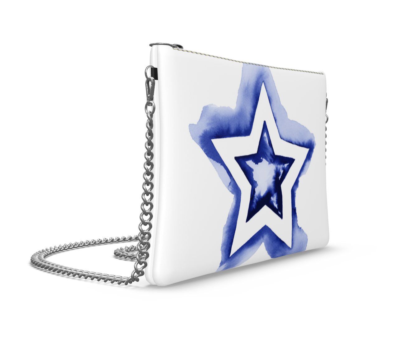 UNTITLED BOUTIQUE White and Blue Leather Star Crossbody Bag with Silver Chain - Limited Edition