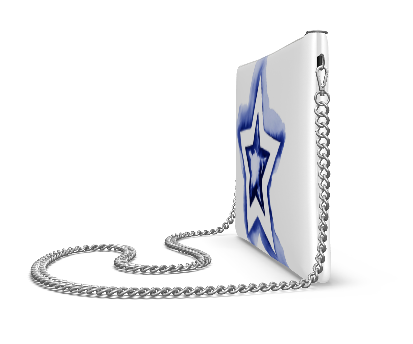 UNTITLED BOUTIQUE White and Blue Leather Star Crossbody Bag with Silver Chain - Limited Edition