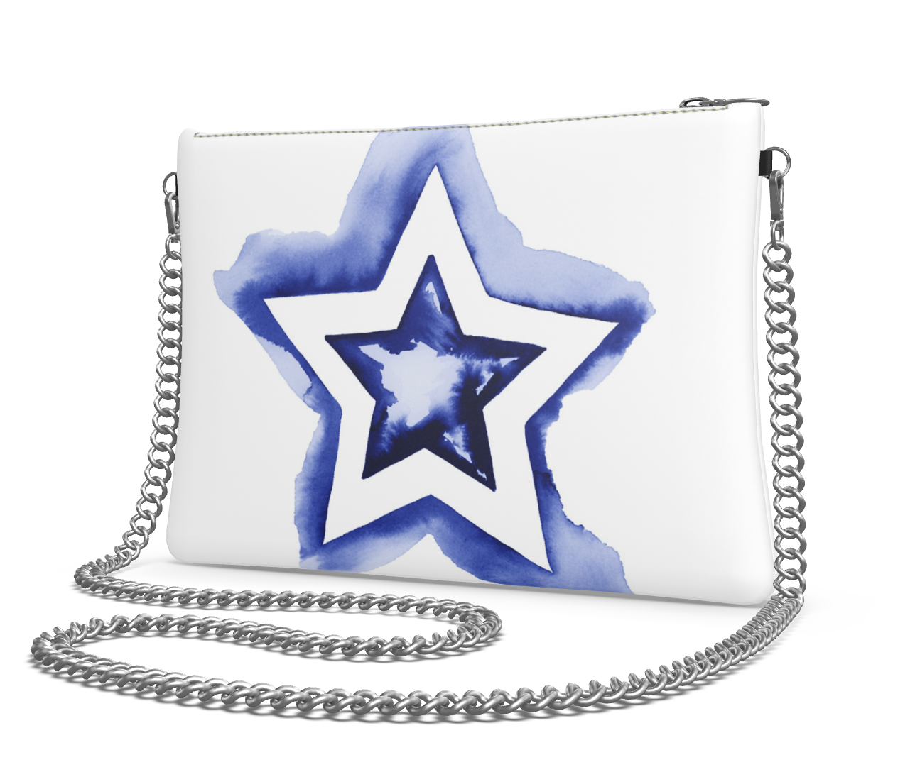 UNTITLED BOUTIQUE White and Blue Leather Star Crossbody Bag with Silver Chain - Limited Edition