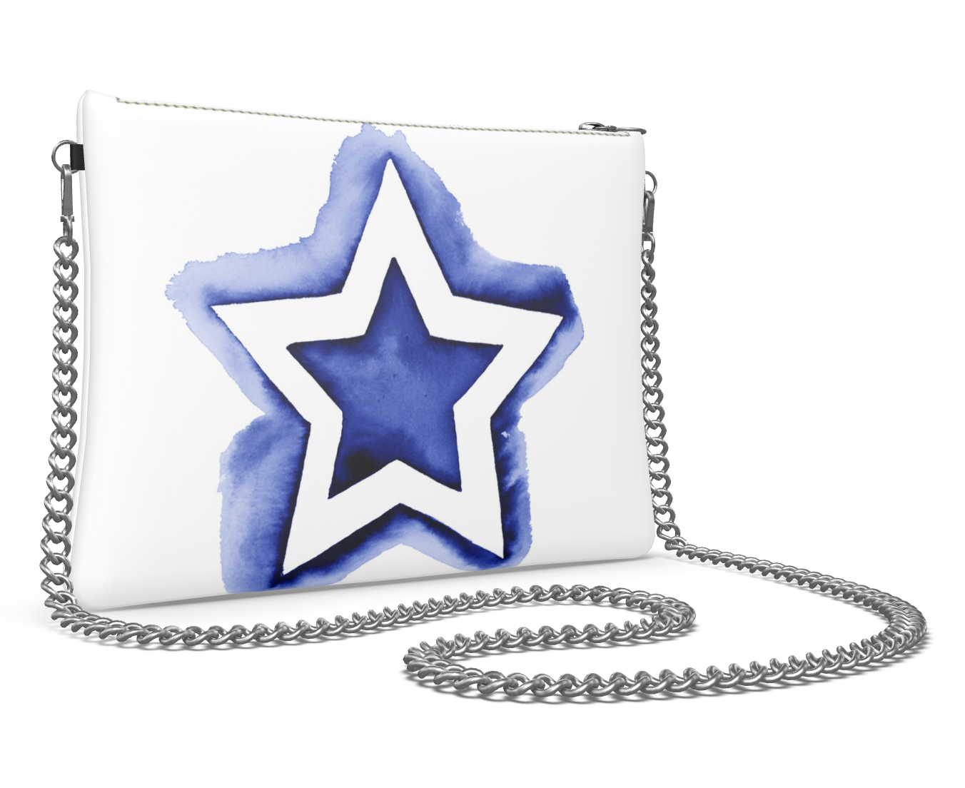 UNTITLED BOUTIQUE White and Blue Leather Star Crossbody Bag with Silver Chain - Limited Edition