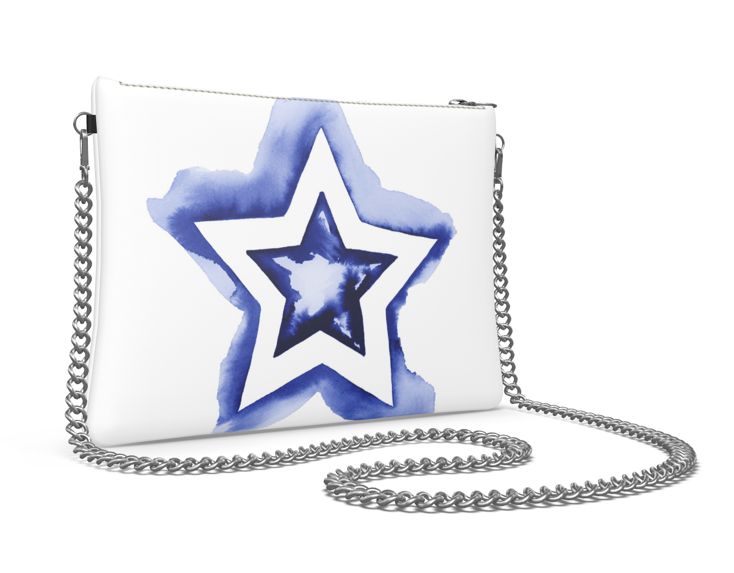 UNTITLED BOUTIQUE White and Blue Leather Star Crossbody Bag with Silver Chain - Limited Edition