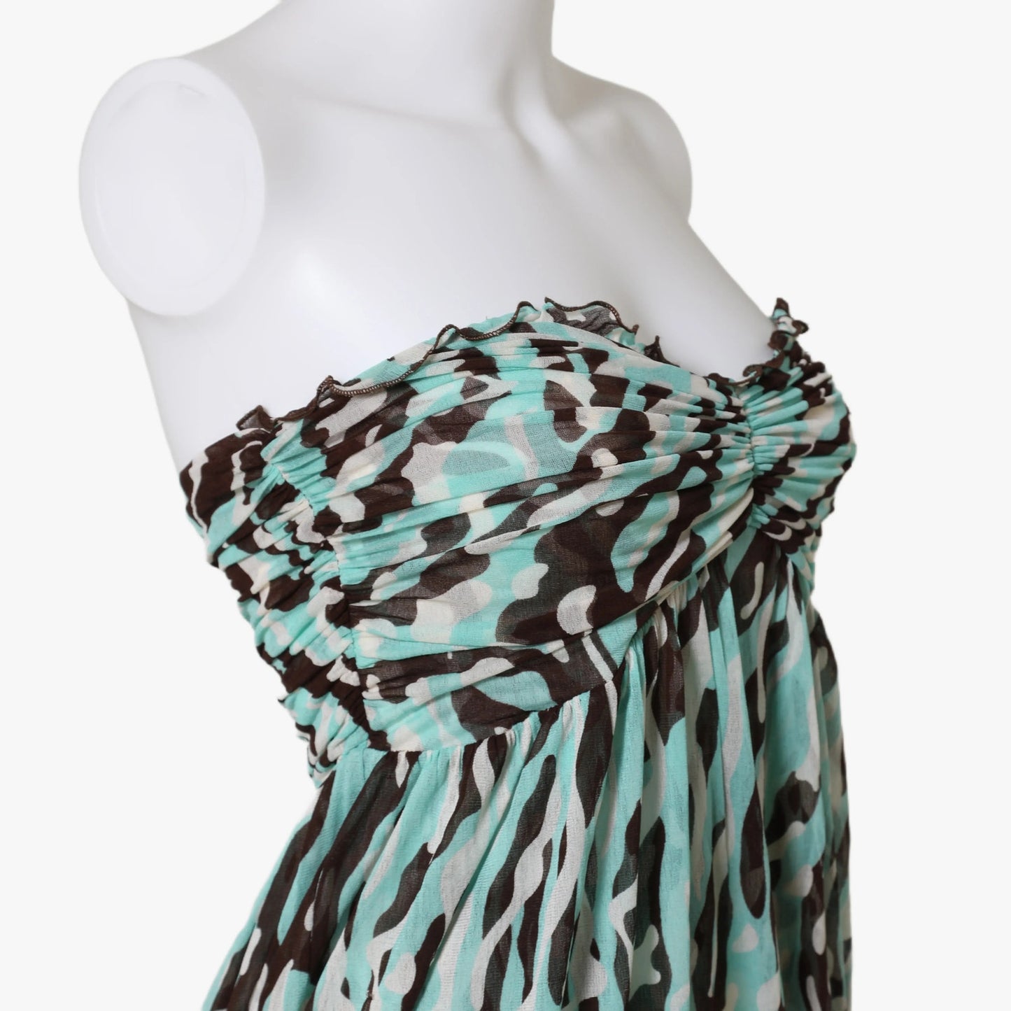 DIANE VON FURSTENBERG Blue Abstract Print Strapless Silk Knee Length Dress