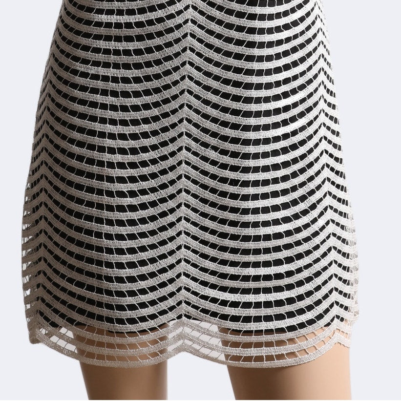 JAY GODFREY Black and White Embroidered Net Mini Dress