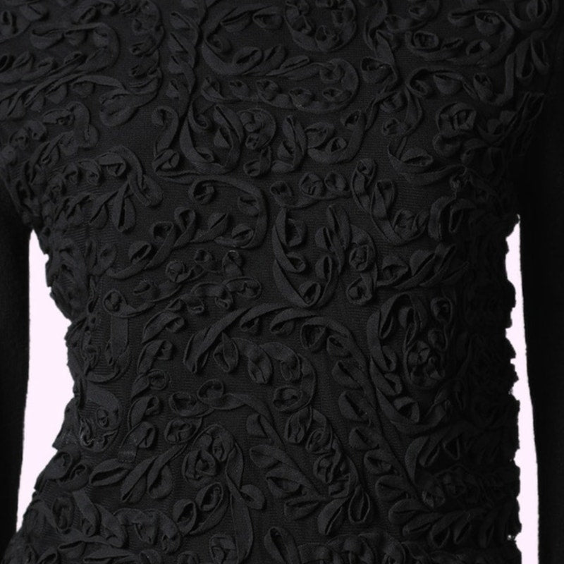 VIVIENNE TAM Black Wool Cord Embroidered Crewneck Sweater